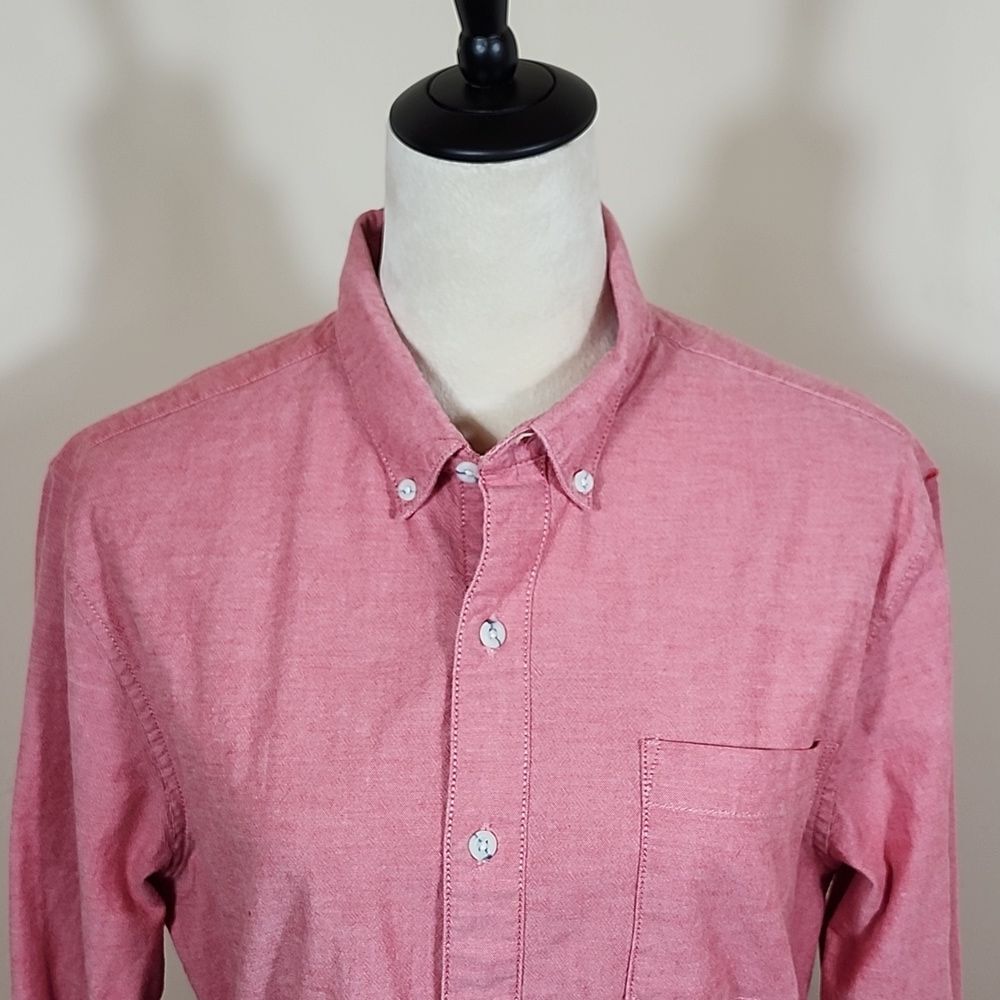 Topman Light Red Long Sleeve Button Down Men's Casual Shirt, Size Large